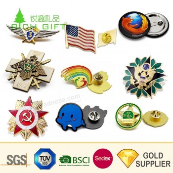 Custom Promotion Brass Brooch Souvenir Zinc Alloy Flower Logo Gold Flag Metal Craft Emblem Soft Enamel Police Badge Lapel Pin No Minimum