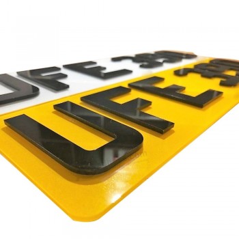 Plaque d’immatriculation de voiture vierge en aluminium de taille personnalisée 3D 4D découpé au laser petit numéro acrylique court de 5 à 6 chiffres