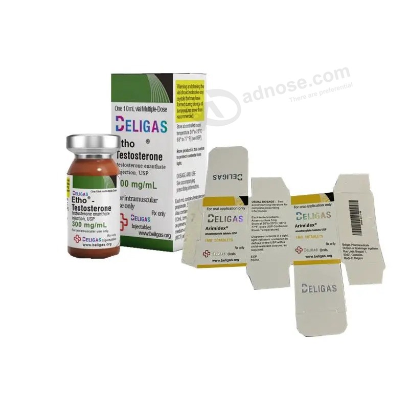 Pharma Medical Gold Foil Injection 1ml/3ml/10ml Vial Box and Labels with Custom Logo