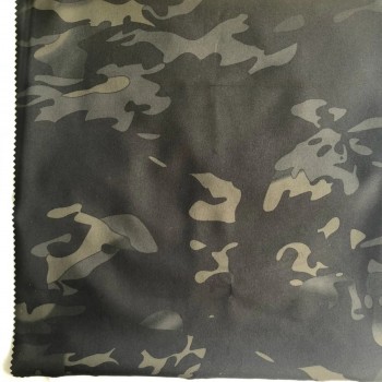 Tissu pongé en polyester 100d hautement extensible avec impression par transfert et membrane laiteuse collée