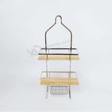 Cesta de almacenamiento de baño Caddy de ducha de bambú de metal con gancho