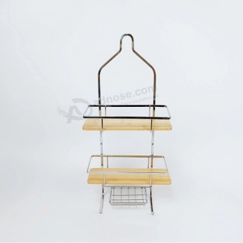 Cesta de almacenamiento de baño Caddy de ducha de bambú de metal con gancho
