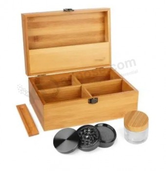 Groothandel Custom Logo Bamboe Dienblad en Kruiden Grinders Roken Set