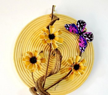 Cadre photo rond décoratif spécial d’ingénierie créative personnalisé avec du bambou indigène, du rotin, des fleurs séchées et des plantes fruitières