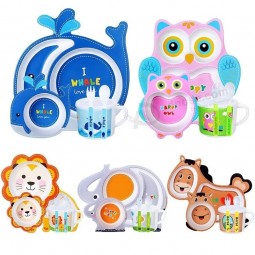 Animal Cartoon Baby Feeding Set, Bamboe Servies voor Kinderen