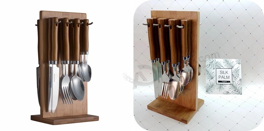 24PCS Stainless Steel Dinnerware in Bamboo Hanging Stand (P64)