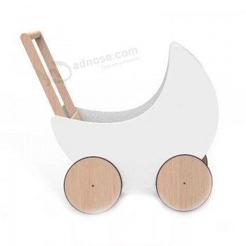 White Color Moon Car Wooden Educational Toy for Kids