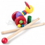 Kinder lernen Kleinkind Cartoon Trolley Holz Ente schieben Stange Auto Spielzeug