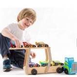 Kids Gift Race Car Carrier Wooden Push Along Vehicle Kids Toy