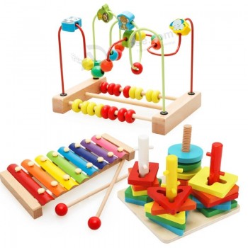 Perline di legno Labirinto Abaco Blocchi di impilamento geometrici Xilofono Set Giocattolo per bambini 1 anno più vecchio educativo