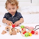 Bloc de forme géométrique de laçage en bois Ensemble de jouet pour enfants 1 an plus Forme éducative Trieur de couleurs Jouet d’empilage en bois pour bébé