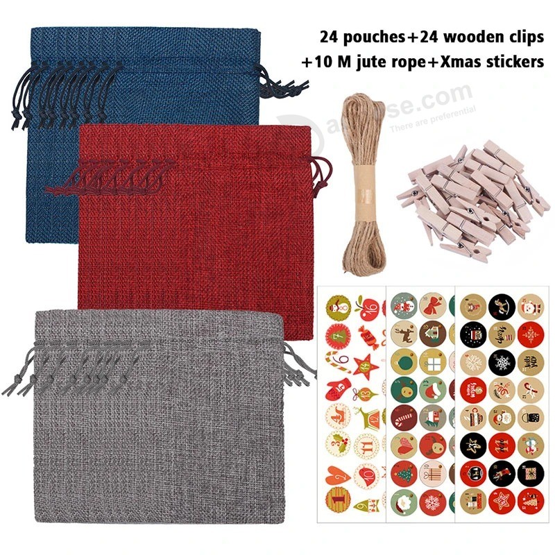Amazon 24 PCS Advent Calendar Countdown Christmas Decorations Sets Hanging Cotton Drawstring Gift Bag