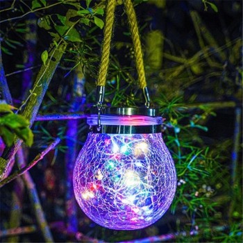 Solar Lantern Holiday Decoration Handing Garden LED Light Crystal Ball Shape Outdoor Christmas Decoration Gifts