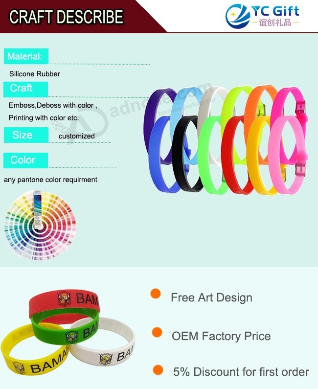 Factory Custom Any Logo Deboss, Emboss, Printing Colorful Rubber Silicone Wristband Kid School Sport Product Promotion Souvenir Gift Smart Elastic Bracelet