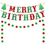 메리 생일 배너, 빨강 & 초록색 반짝이는 크리스마스 생일 배너 크리스마스 생일 축하 배너 크리스마스용