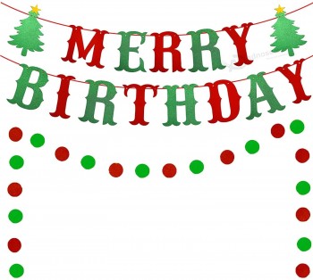 메리 생일 배너, 빨강 & 초록색 반짝이는 크리스마스 생일 배너 크리스마스 생일 축하 배너 크리스마스용