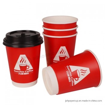 Venta al por mayor, vaso de papel de café reciclable de doble pared desechable con impresión de logotipo personalizado para beber en caliente