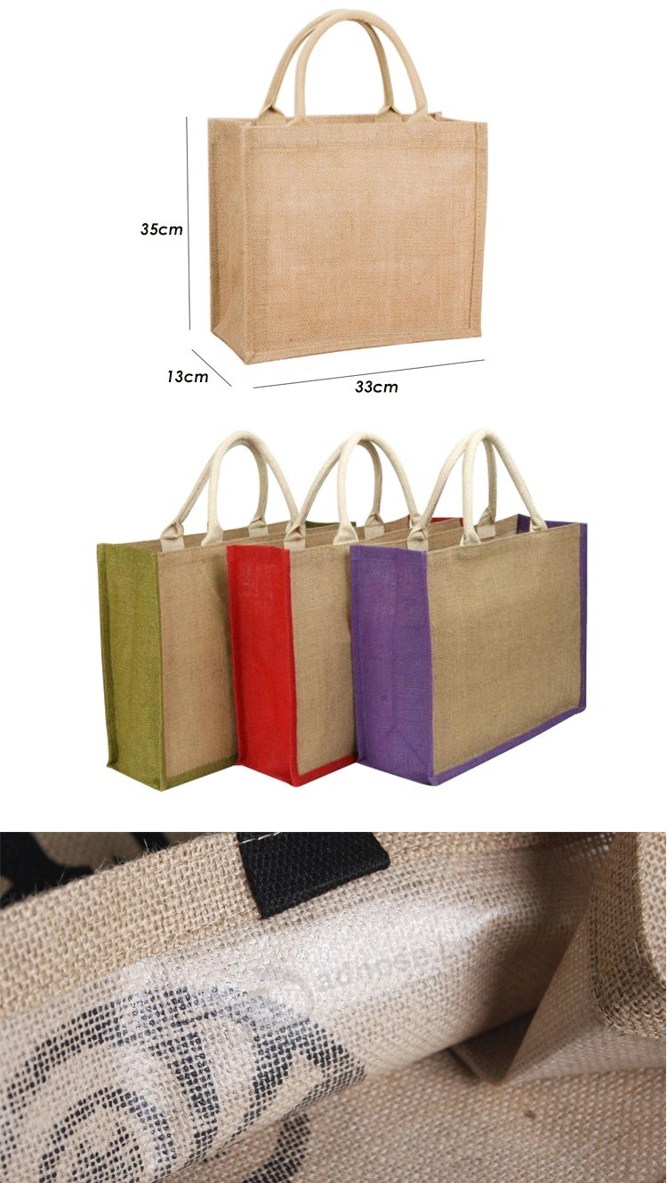 Custom Logo Natural Burlap Eco-Friendly Recycled Canvas Non-Woven Tote Bags Reusable Grocery Jute Shopping Bag