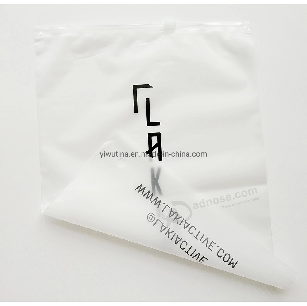 Customized Design Frost Transparent EVA Plastic Zipper Packaging Bag with Black Logo Printed