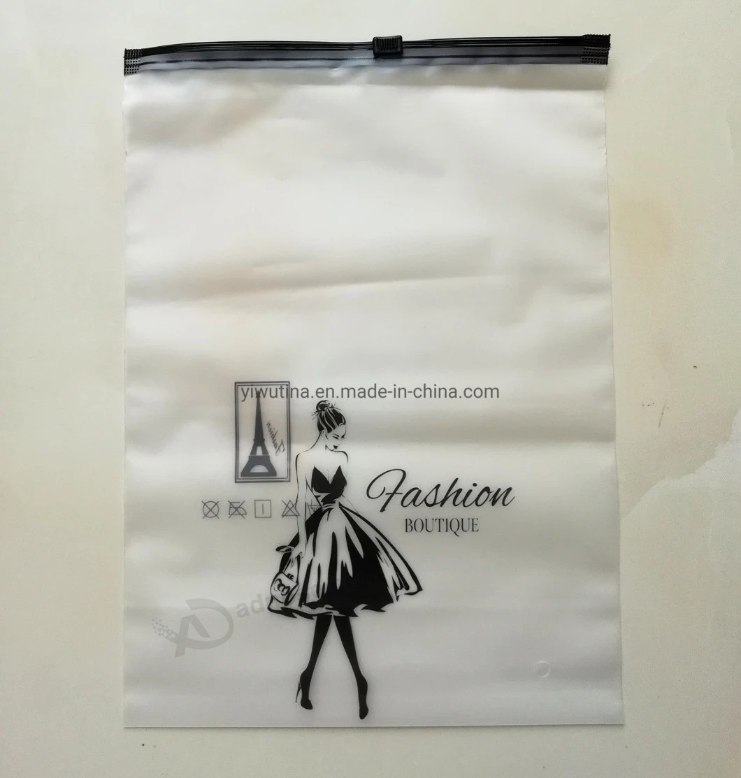 Customized Design Frost Transparent EVA Plastic Zipper Packaging Bag with Black Logo Printed