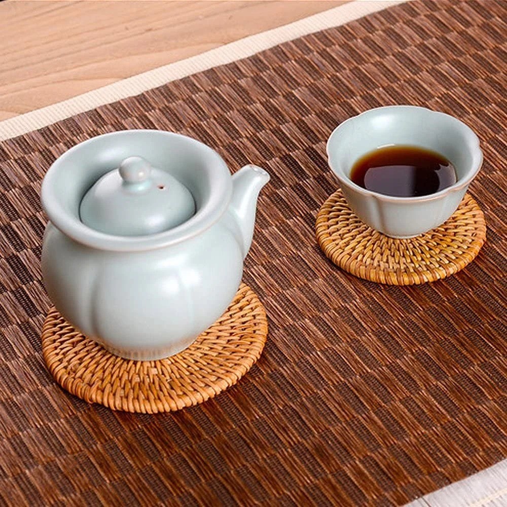 Rattan Coasters Handcrafted Eco-Friendly Coffee Cupmat Tea Cup Mat Teapot Vine Placemat