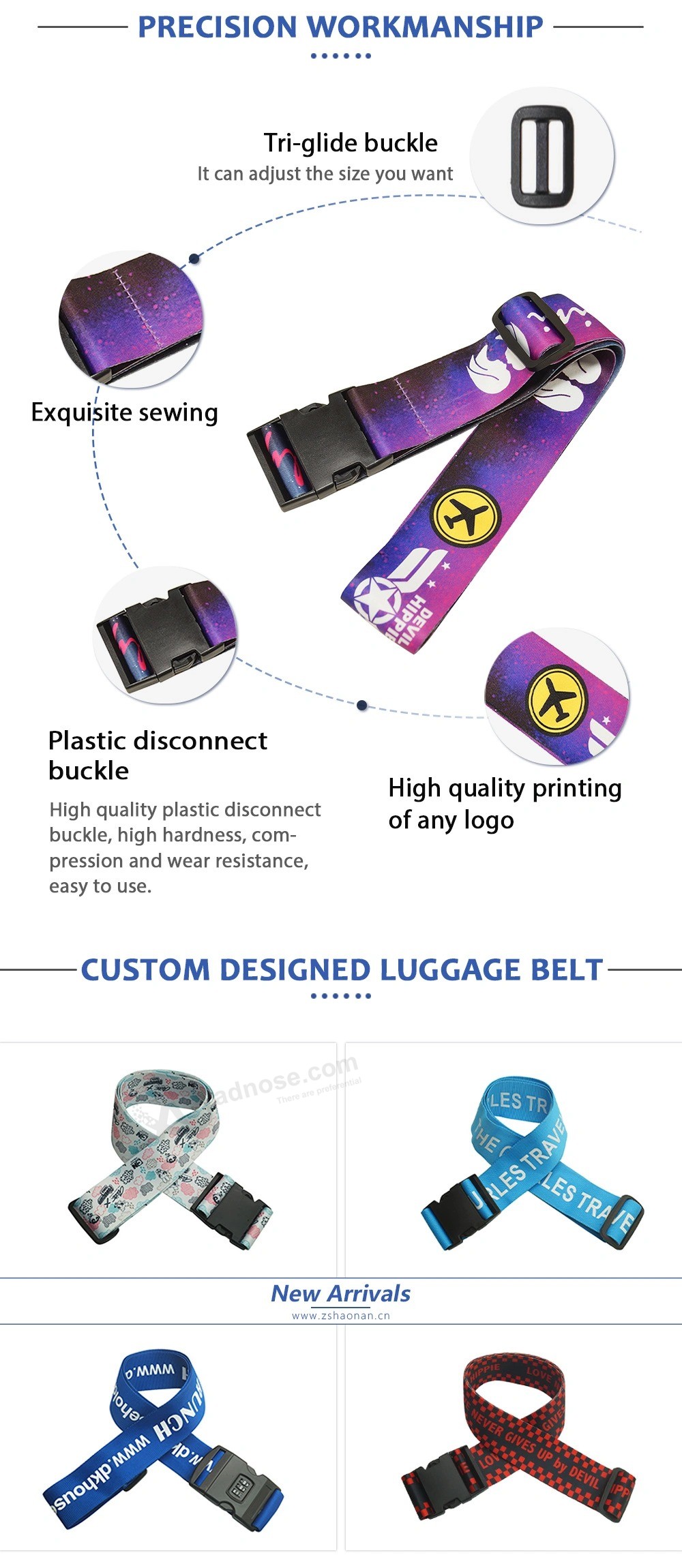 High Quality Custom Logo Luggage Strap with Plastic Buckle