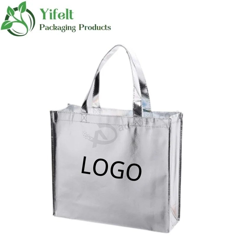 Custom Print Logo Laminated Laser Eco Reusable Supermarket Grocery Promotion Shopping Non Woven Carry Fabric Tote Cloth Bag for Shopping Bag, Gift Bag