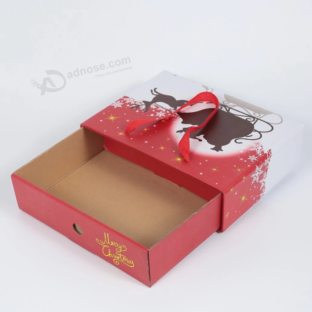 2021 Newly Design Christmas Drawer Gift Paper Box and Paper Bag Set 05