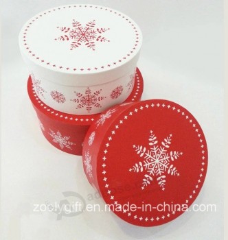 Set di scatole regalo rotonde con stampa neve di Natale