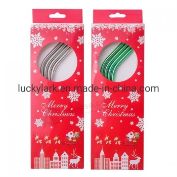 Juego de pajitas de metal de acero inoxidable de acero inoxidable de grado alimenticio de color ecológico reutilizable de venta caliente de Amazon con caja de regalo de Navidad, ca