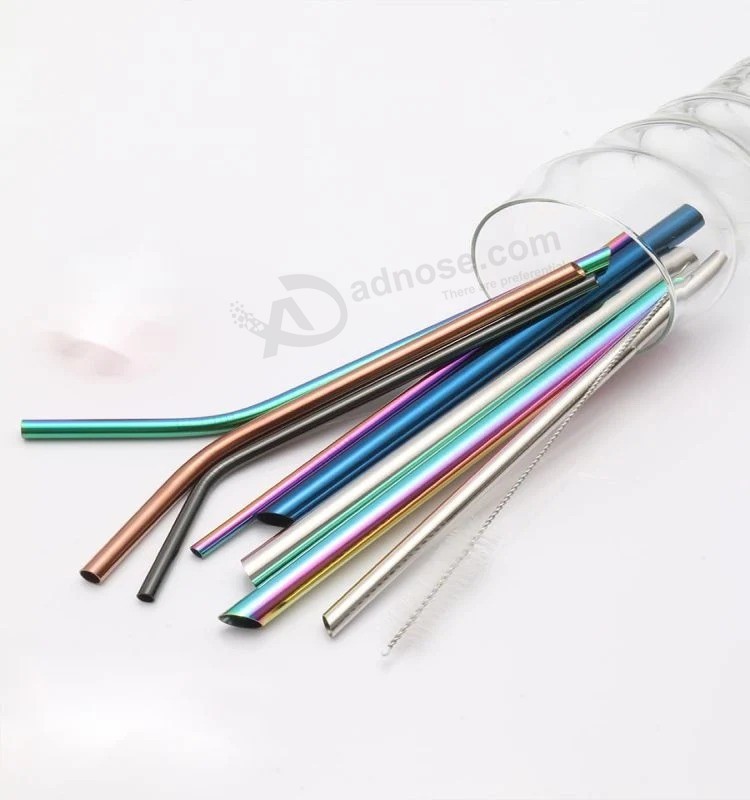 Amazon Hot Selling Eco Friendly Reusable Color Food Grade Stainless Steel Metal Straw Set with Christmas Gift Box Plastic Box and Bag