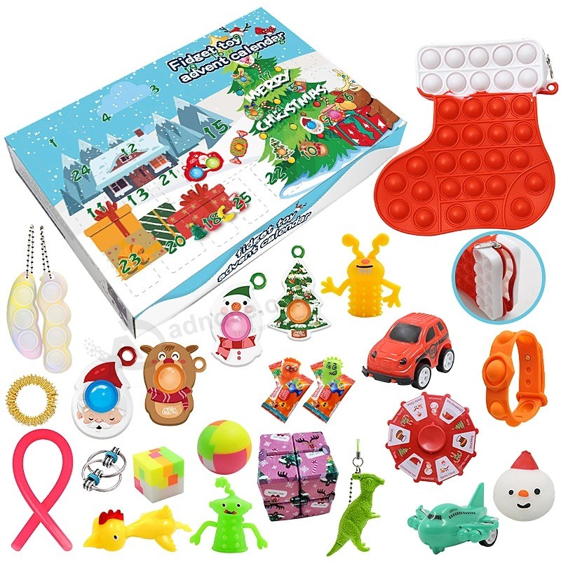 25 Pack Push Pop Christmas Pop Its Fidget Toys Box Set Packing Kids Gift Calendar Sets
