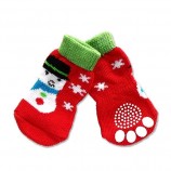 Accesorios para perros de Navidad Muñeco de nieve Algodón Tejido Antideslizante Calcetines para mascotas