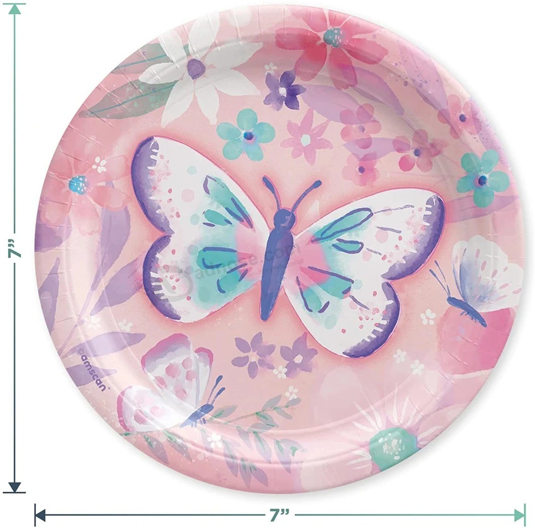 Butterfly Party Flutter Floral Paper Dessert Plates, Napkins, Table Cover, and Balloons Set (Serves 16) Party Tableware