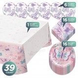Butterfly Party Flutter Floral papier dessertborden, servetten, tafelkleed en ballonnen Set (voor 16 personen) Party servies
