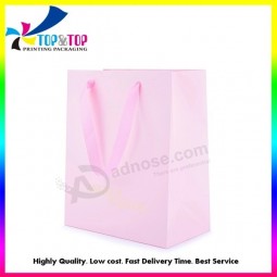 Lovely Pink Cosmetic/Gift Paper Packaging Shopping Rectangle Bag with Hot Stamping Logo