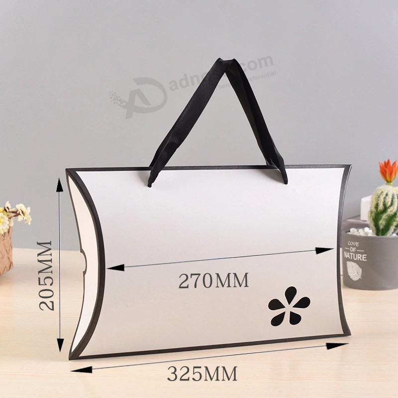 Custom Printing Gift Packaging Paper Pillow Boxes with Ribbon Handle