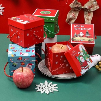 ハンドル付き豪華なクリスマスイブアップル包装紙ギフトボックス