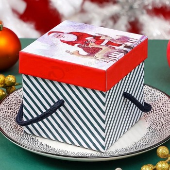 Vente en gros de cadeaux de Noël de luxe paquet de papier boîte en carton avec poignée