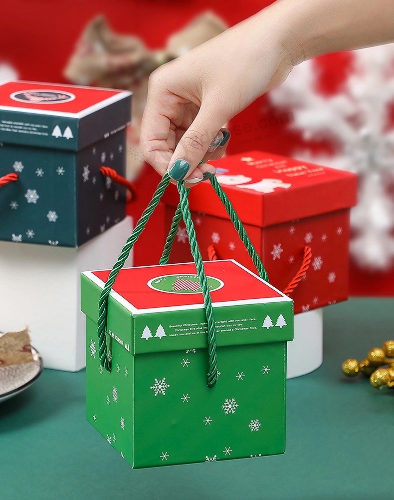 Christmas Holiday Gift Packaging Rigid Cardboard Paper Boxes with Handle