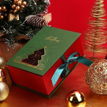 Scatole di cartone di carta per imballaggio regalo di Natale a forma di libro di lusso con nastro
