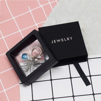 Boîte cadeau de tiroir d’emballage de bijoux de luxe noir personnalisé avec film