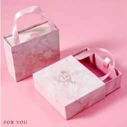Custom Logo Printing Ribbon Handle Jewelry Gift Packaging Fashion Marble Paper Cardboard Drawer Boxes