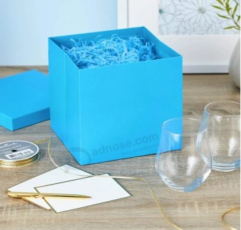 Blauwe Gift Paper Packaging Box met deksel voor verjaardagen, bruids douches, bruiloften, babyborrels