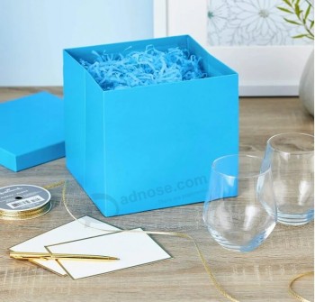 Blue Gift Paper Packaging Box with Lid for Birthdays, Bridal Showers, Weddings, Baby Showers