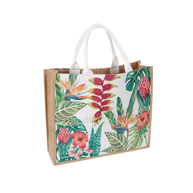 Gift Custom Logo Eco Reusable Cloth Carrying Bags Women Beach Hand Tote Laminated Grocery Promotional Shopping Handbags Jute Bag