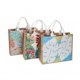 Gift Custom Logo Eco herbruikbare doek draagtassen Vrouwen strand hand tote gelamineerde kruidenier promotionele winkelen handtassen jute tas