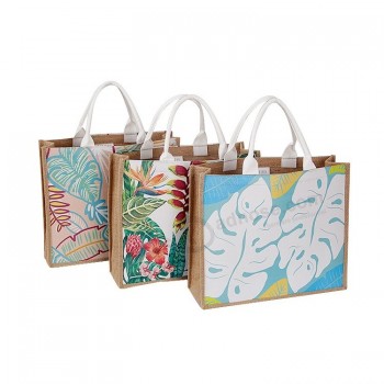 Regalo Logotipo personalizado Bolsas de transporte de tela reutilizable ecológica para mujeres Playa Tote de mano Comestibles laminados Bolsos de compras promocionales Bolsa de yut