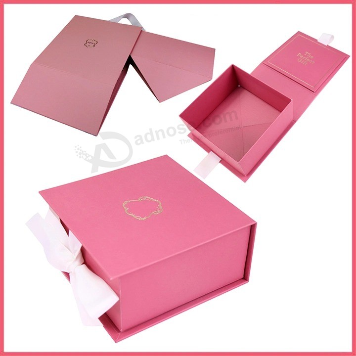 Flat Packing Custom Logo Cardboard Paper Wig Clothes Apparel Handbag Shoes Chocolate Wine Perfume Cosmetics Foldable Gift Packaging Box Magnetic Ribbon Closure