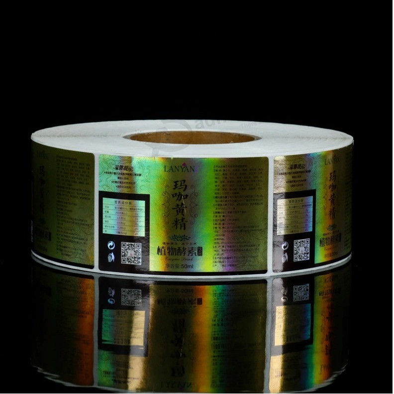 Paper/PVC/PE/Vinyl/Plastic/Hologram Printing Cleanser Beer Shampoo Wine Body Wash Olive Oil Food Golden Carton Packaging Sticker Adhesive Label Roll Print